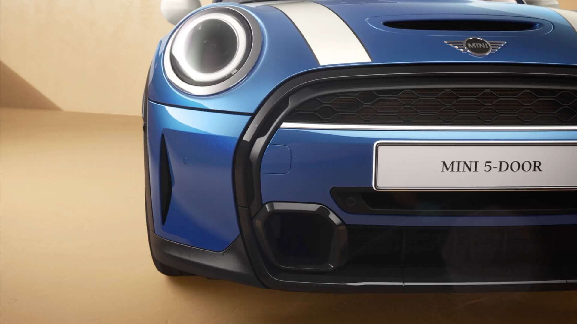 MINI 5 AJTÓS – elölnézet – kék és fehér
