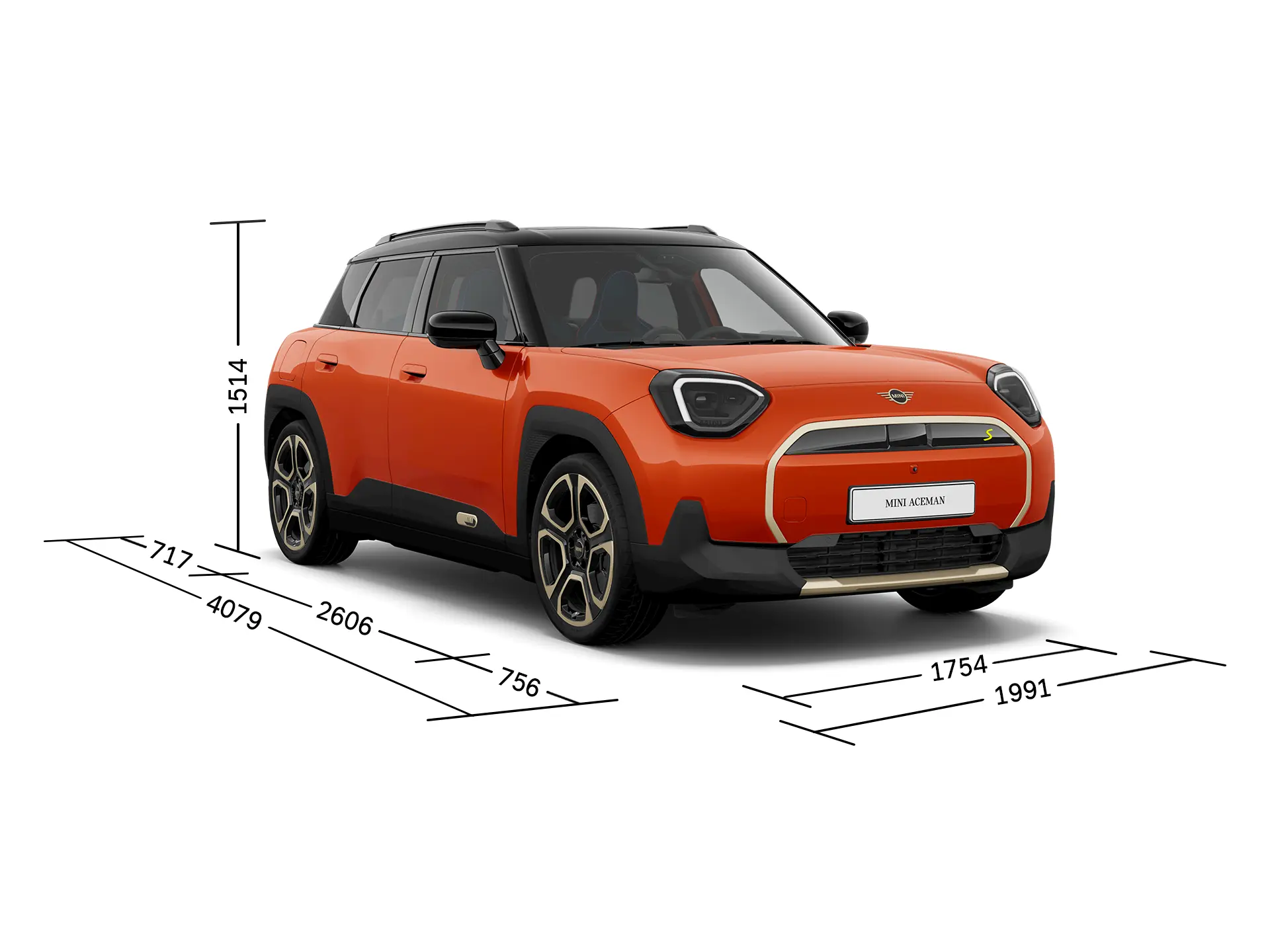 Elektromos MINI Aceman - Elölnézet a méretekkel