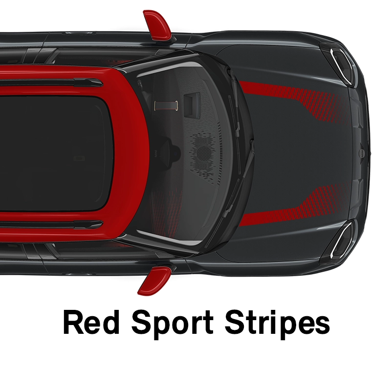  MINI - felszereltség - jcw style, vörös sport dekorcsíkok