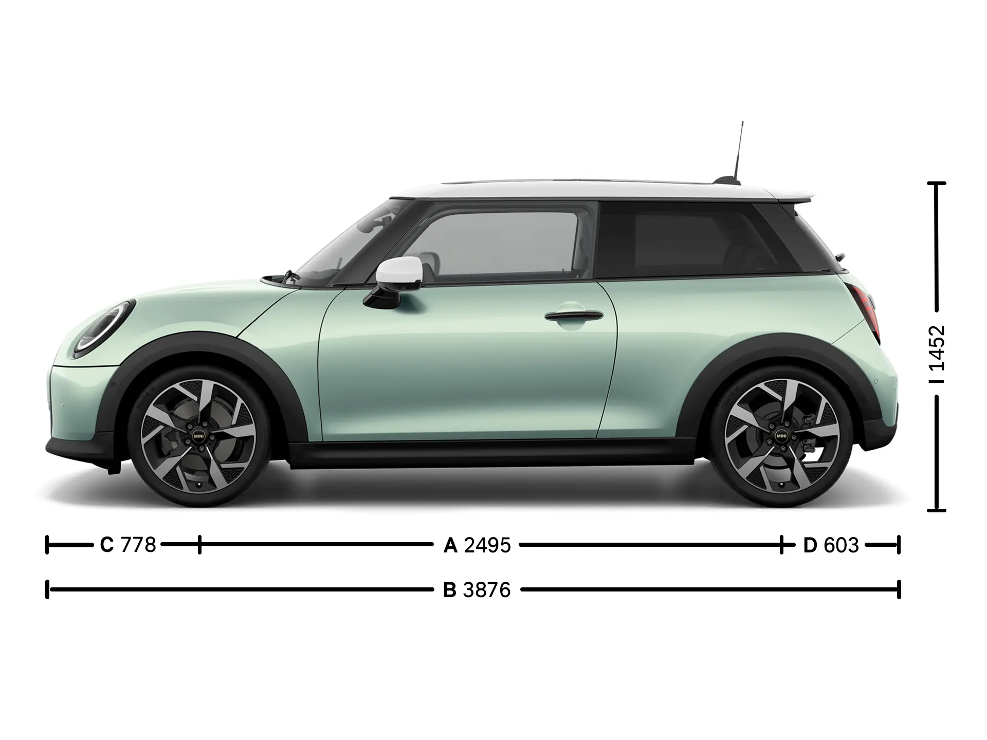3 ajtós MINI Cooper – Méretek oldalról