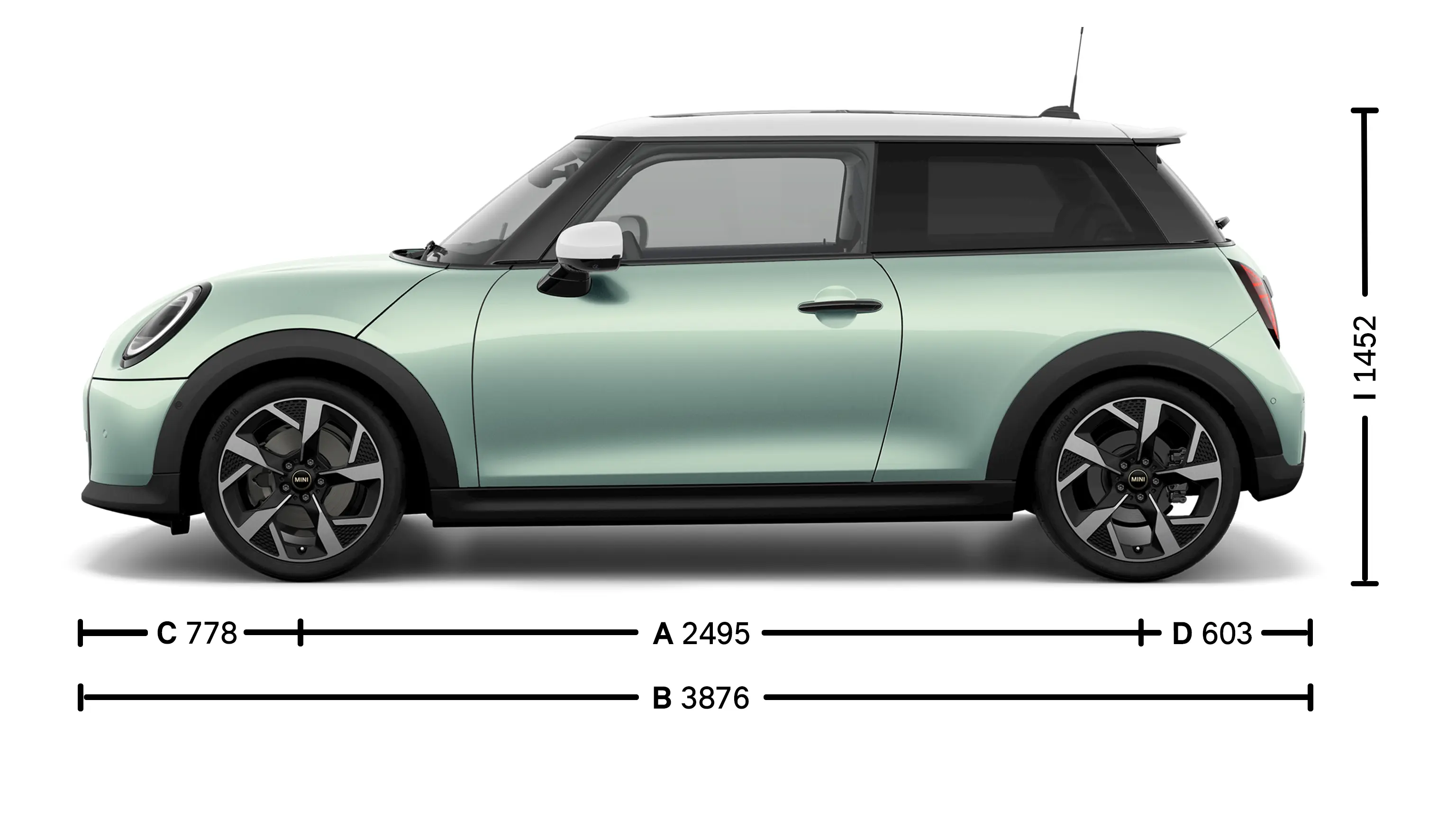 3 ajtós MINI Cooper – Méretek oldalról