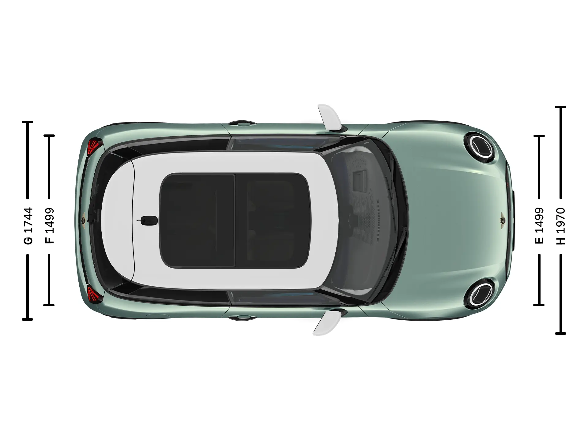 3 ajtós MINI Cooper – Méretek fentről