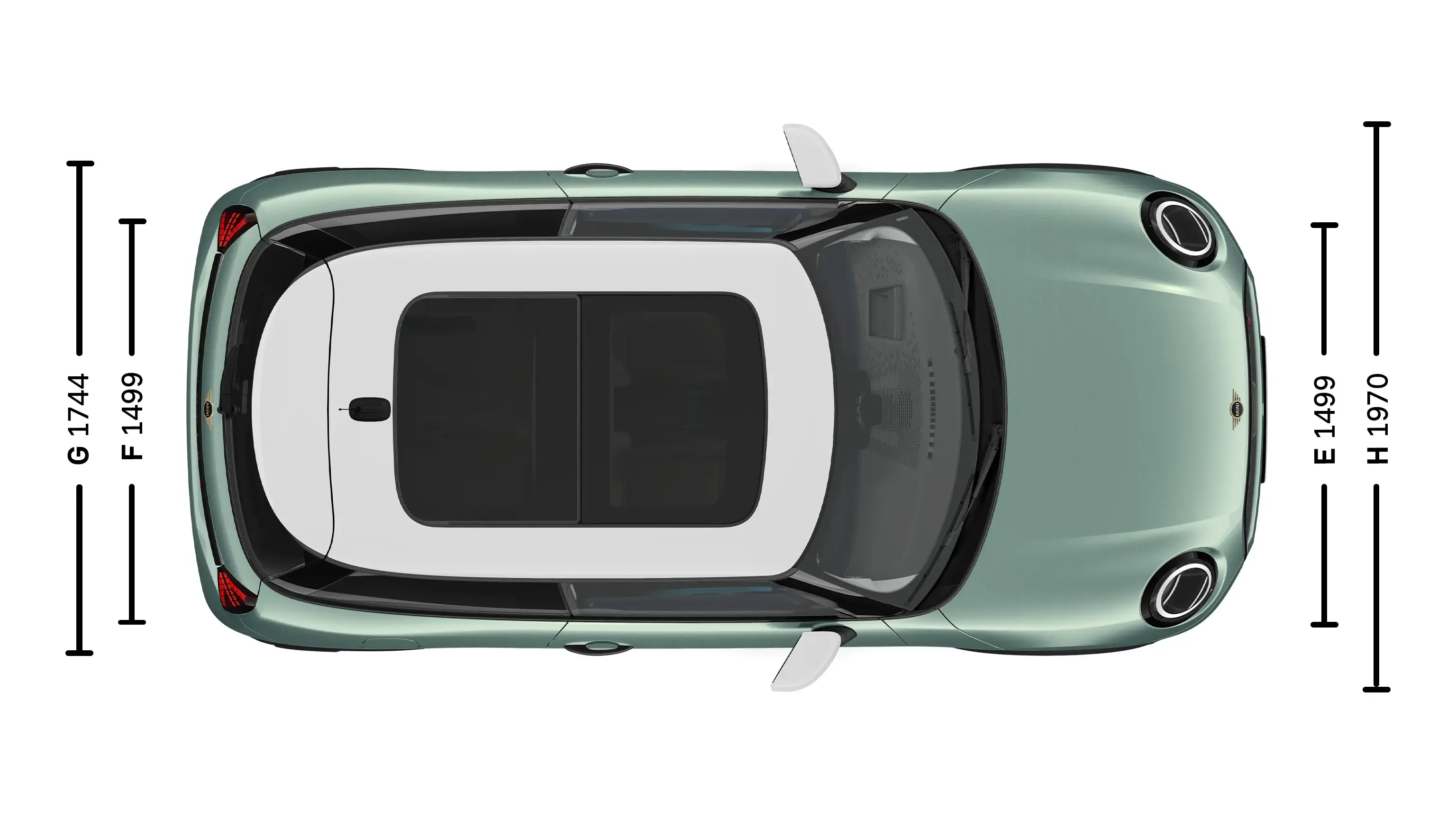 3 ajtós MINI Cooper – Méretek fentről
