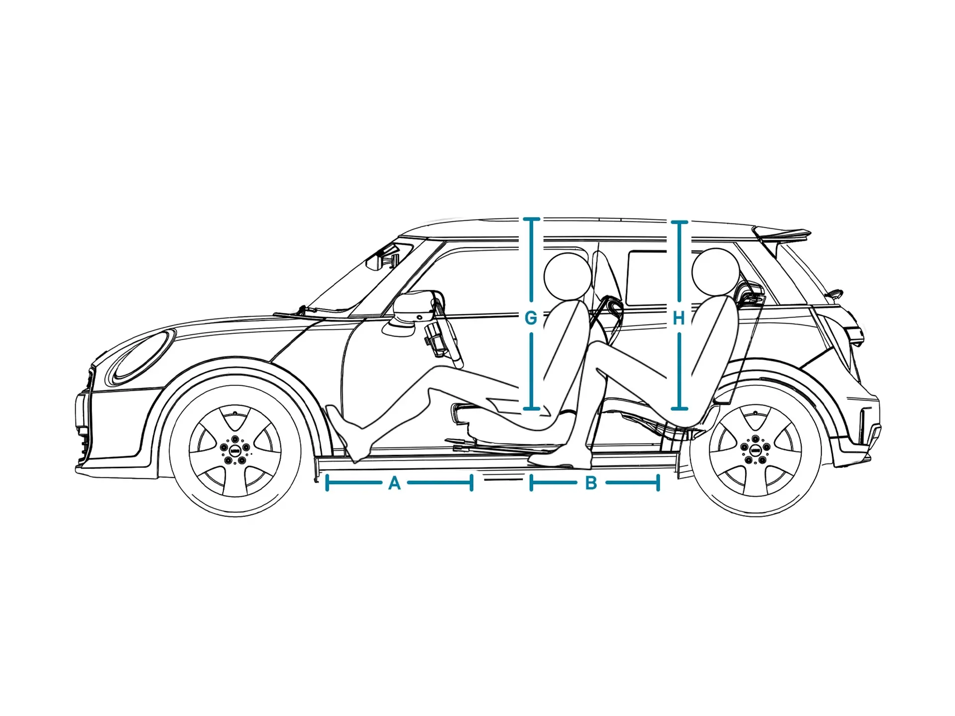 3 ajtós MINI Cooper – Belsőtér-méretek oldalt