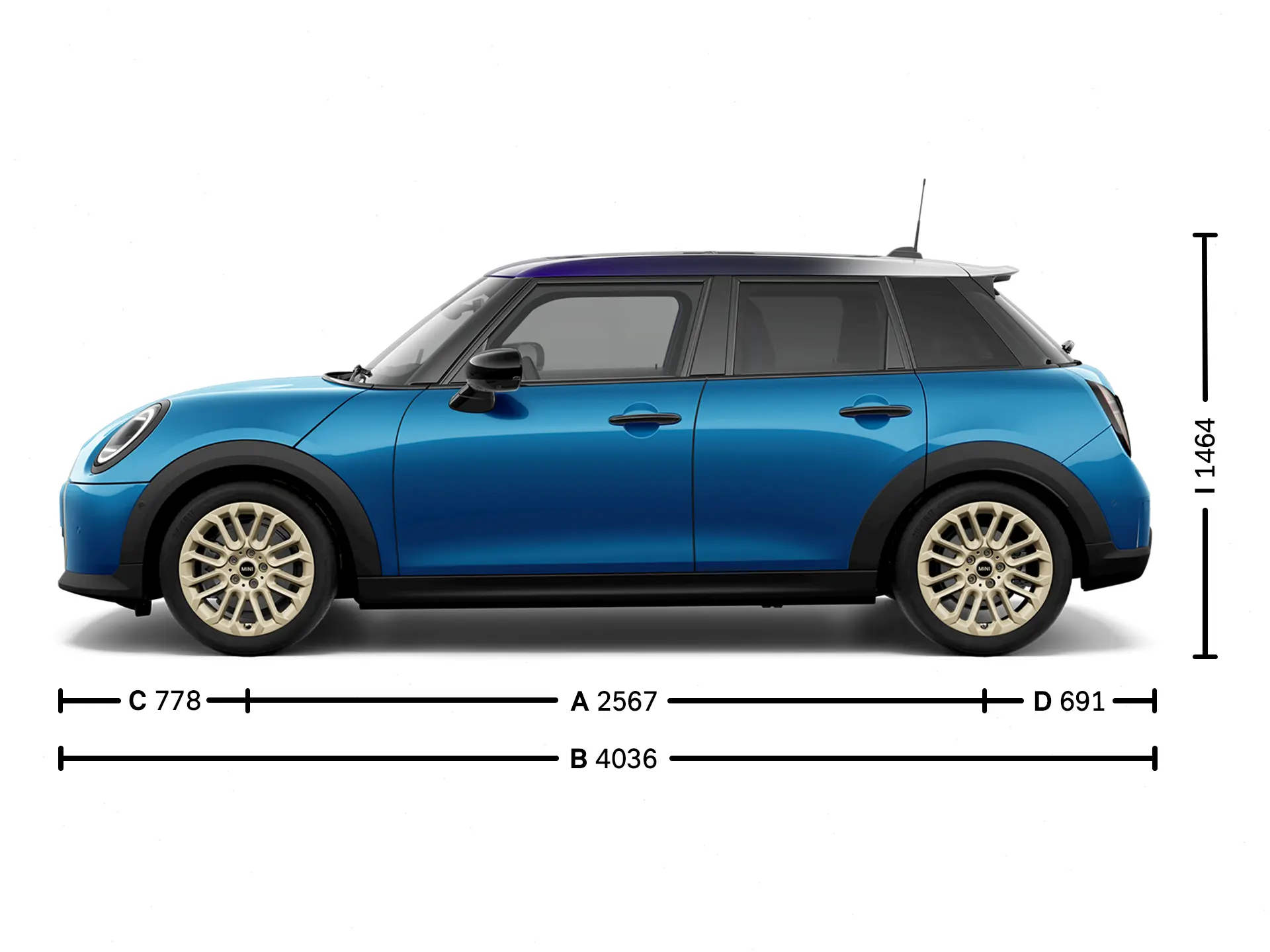 5 ajtós MINI Cooper – Méretek oldalról