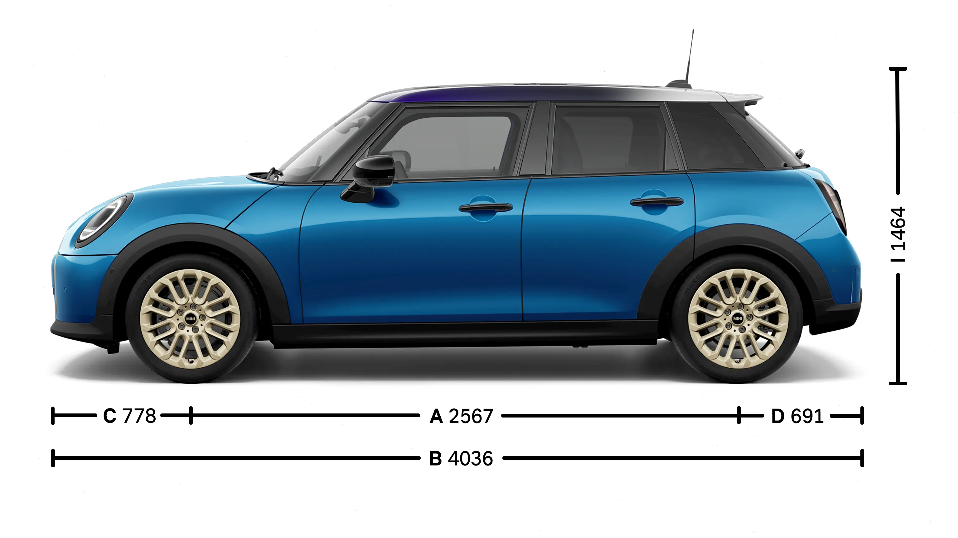 5 ajtós MINI Cooper – Méretek oldalról