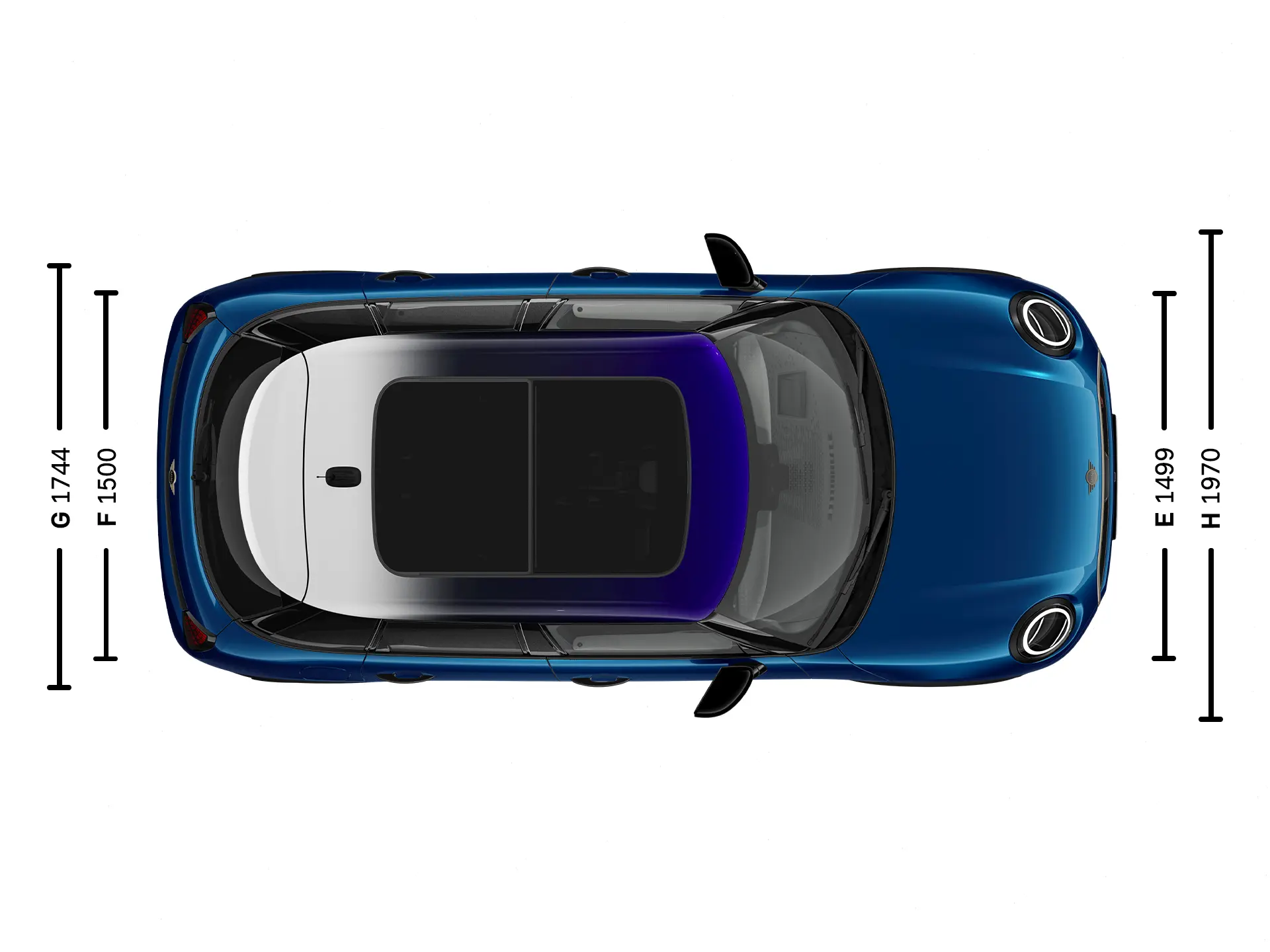 5 ajtós MINI Cooper – Méretek fentről