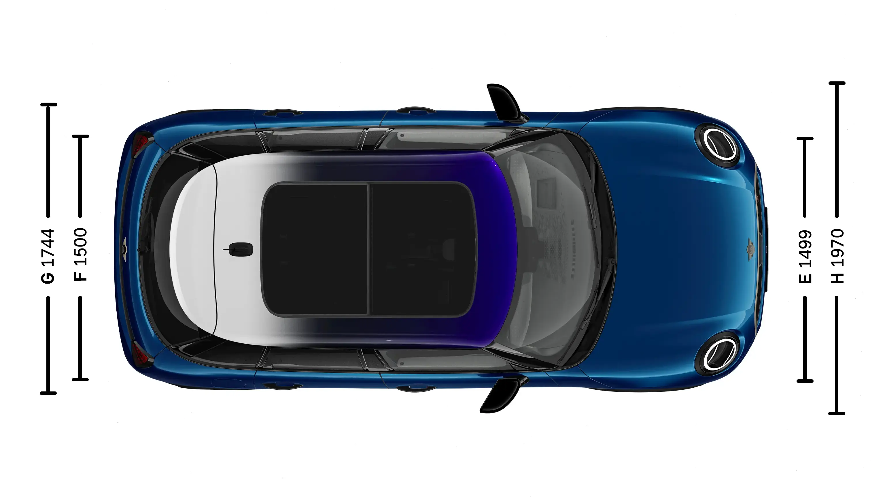 5 ajtós MINI Cooper – Méretek fentről