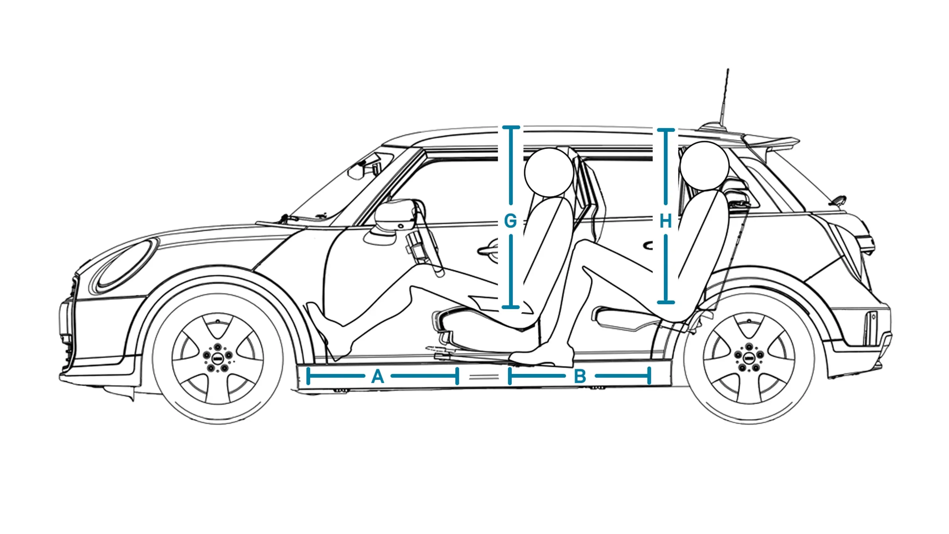5 ajtós MINI Cooper – Belsőtér-méretek oldalt
