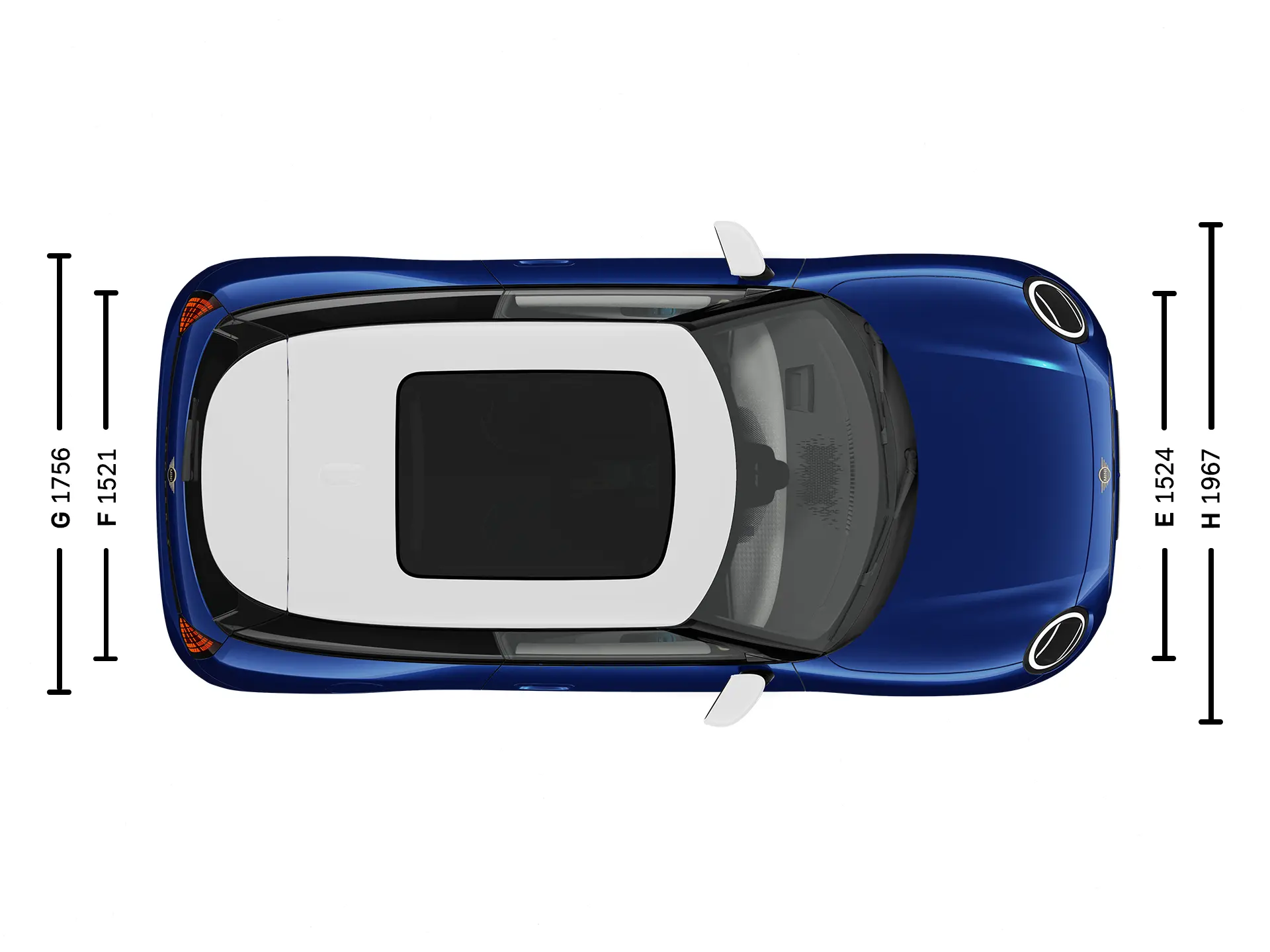 Elektromos MINI Cooper Méretek, felülről
