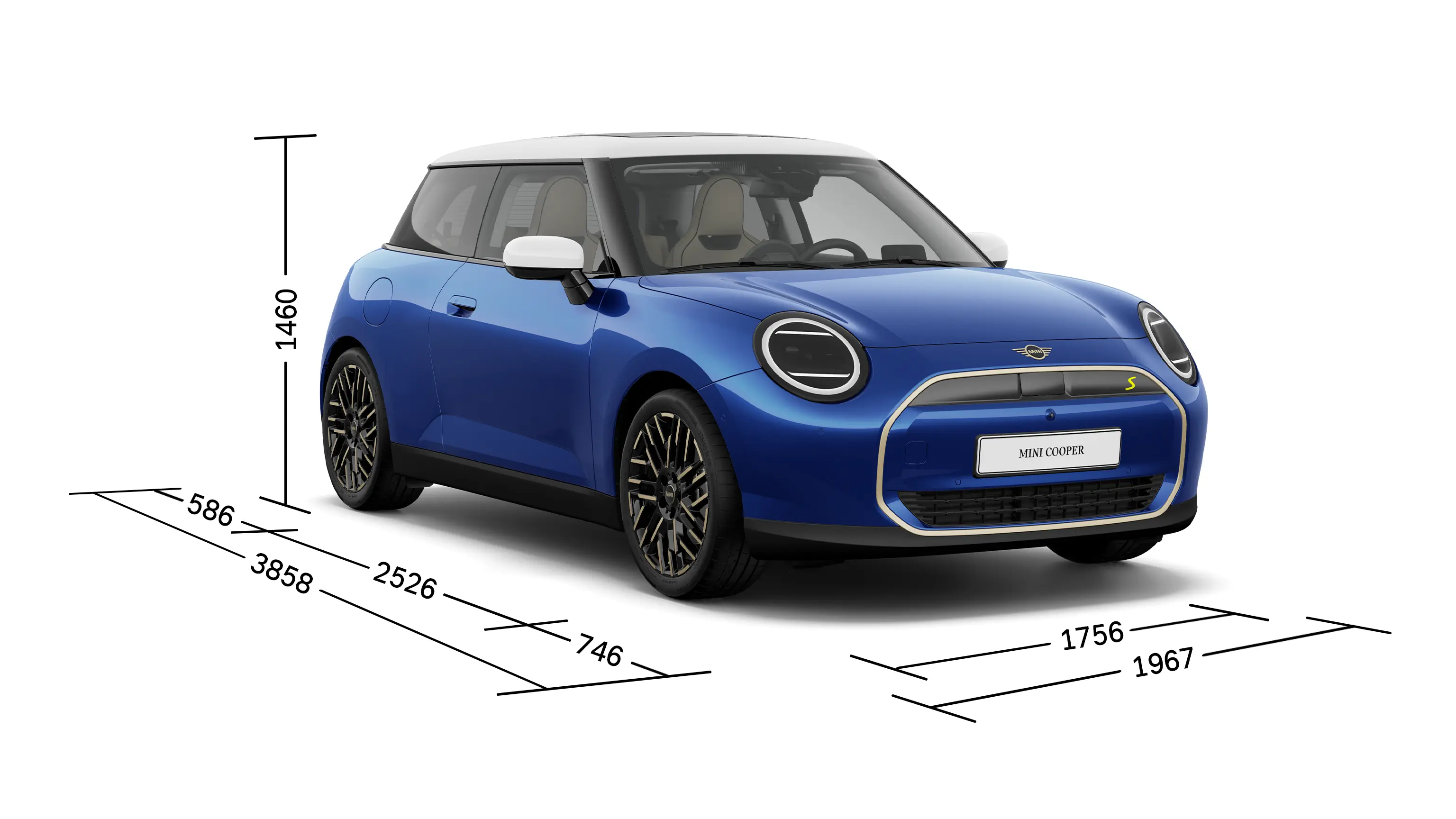 Elektromos MINI Cooper - Elölnézet a méretekkel