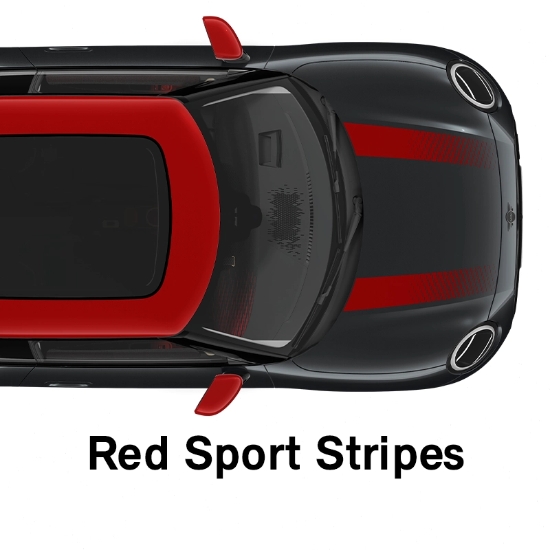  MINI - felszereltség - jcw style, vörös sport dekorcsíkok