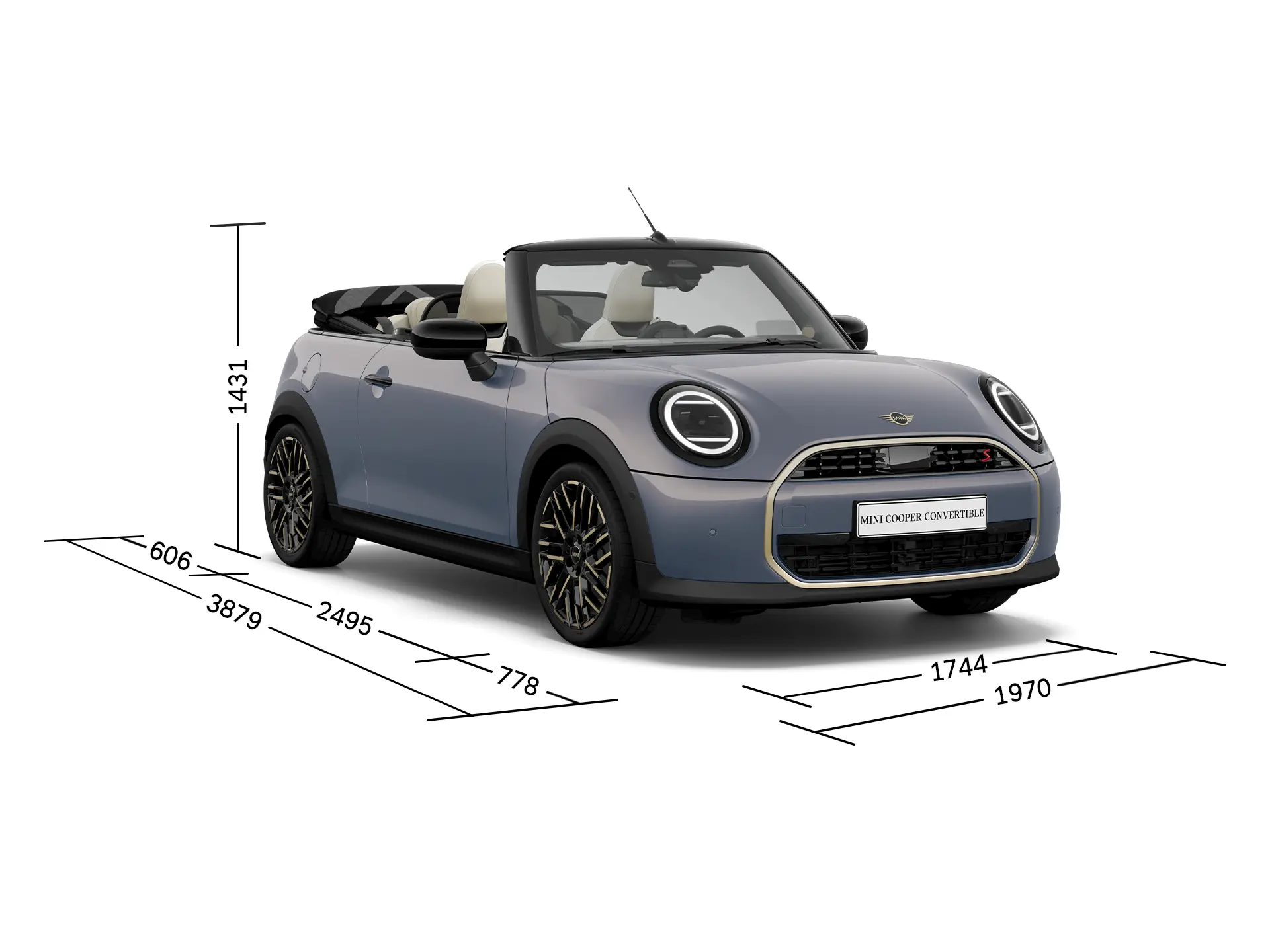 MINI Cooper Cabrio - Elölnézet a méretekkel