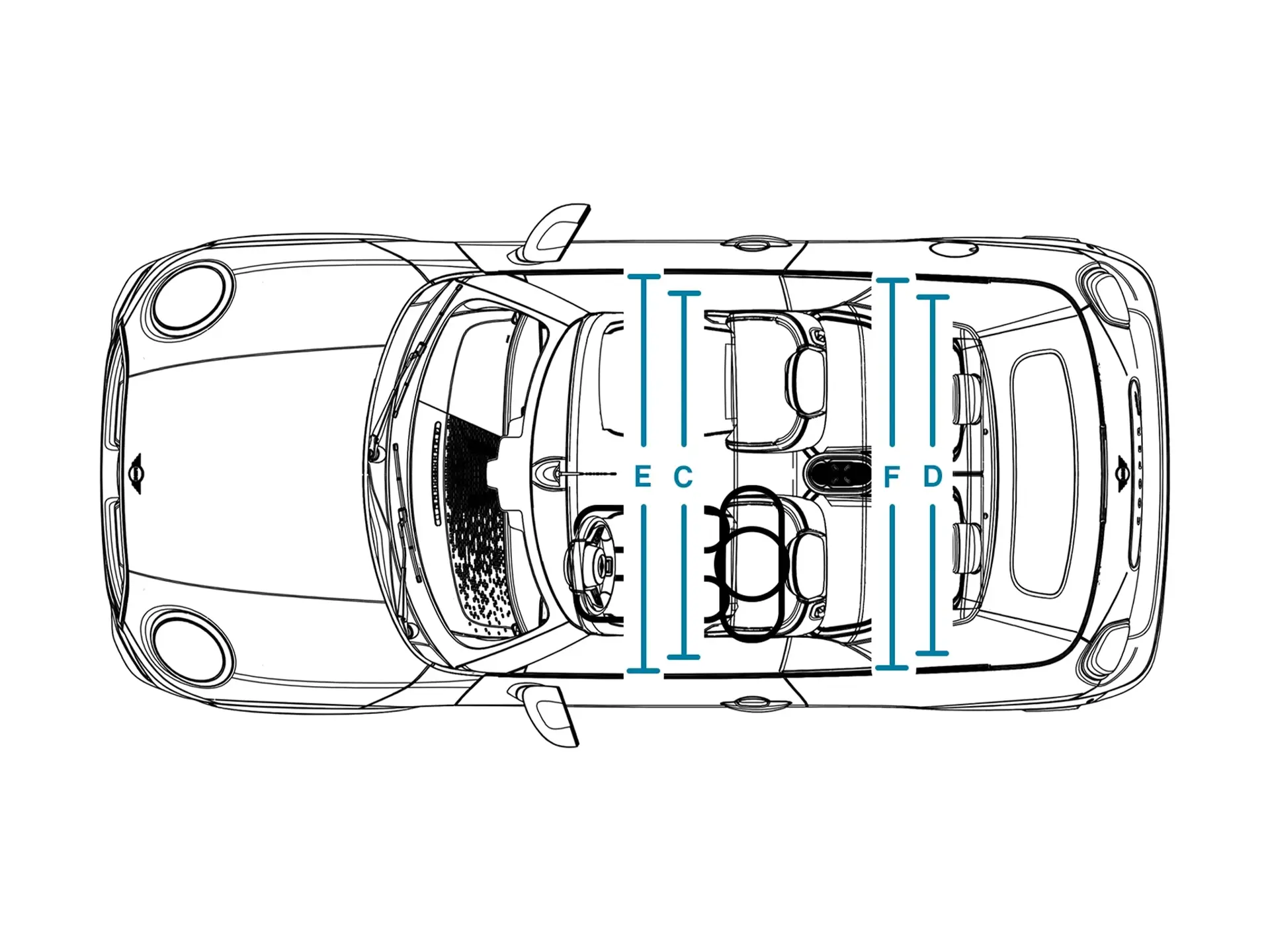 MINI Cooper Cabrio – Méretek, belső tér, felülről
