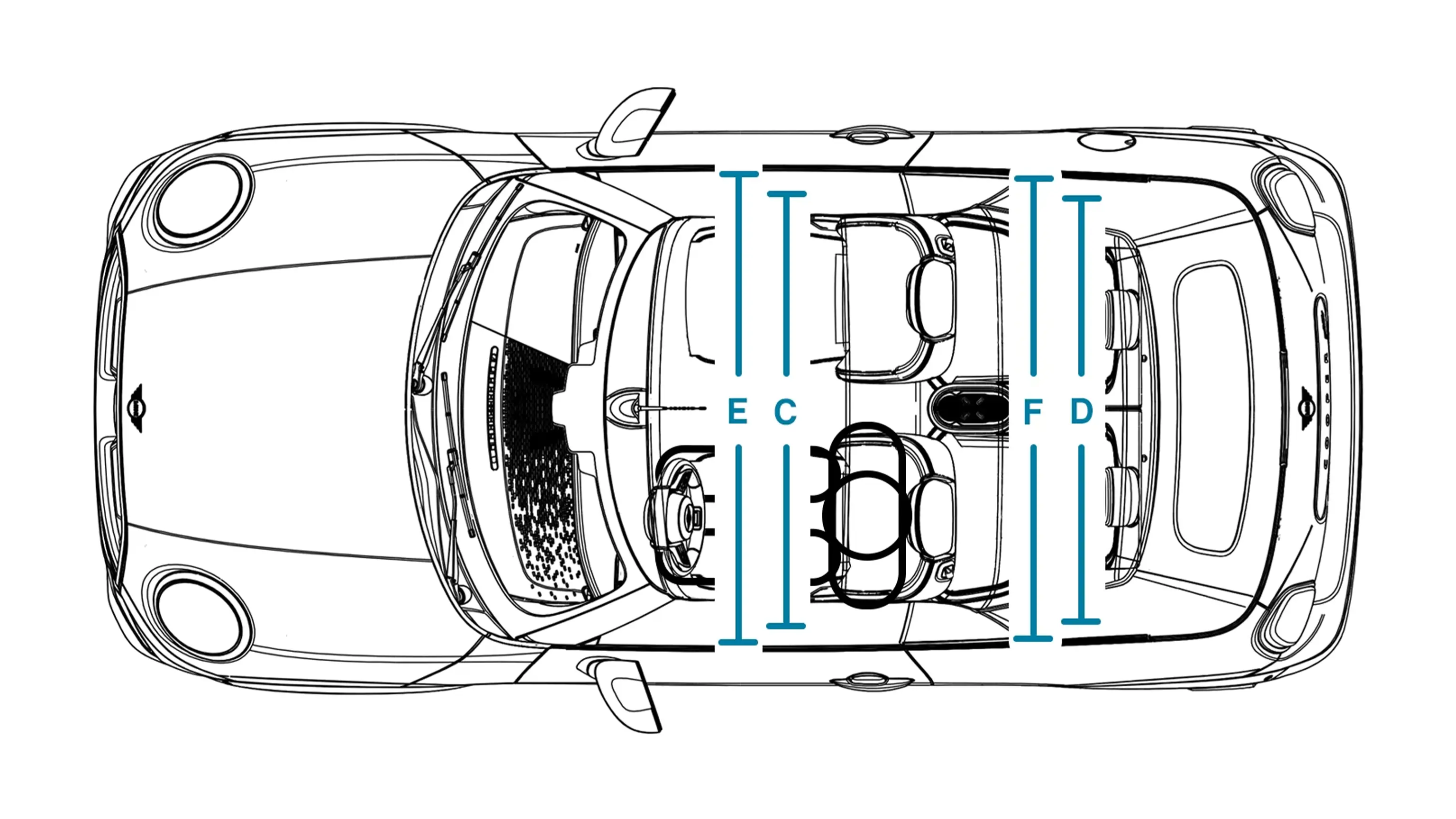MINI Cooper Cabrio – Méretek, belső tér, felülről