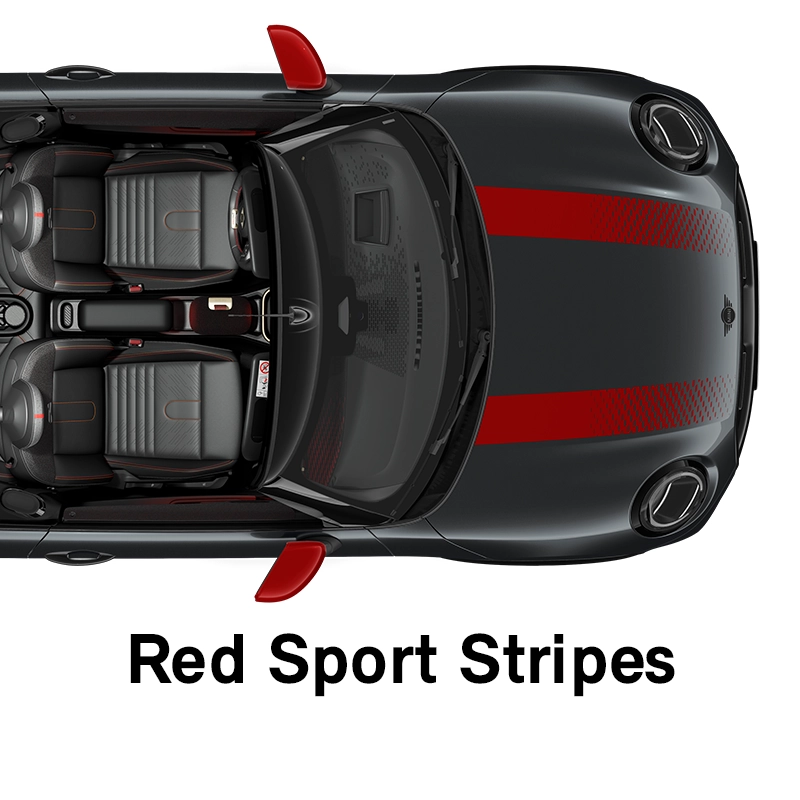  MINI - felszereltség - jcw style, vörös sport dekorcsíkok