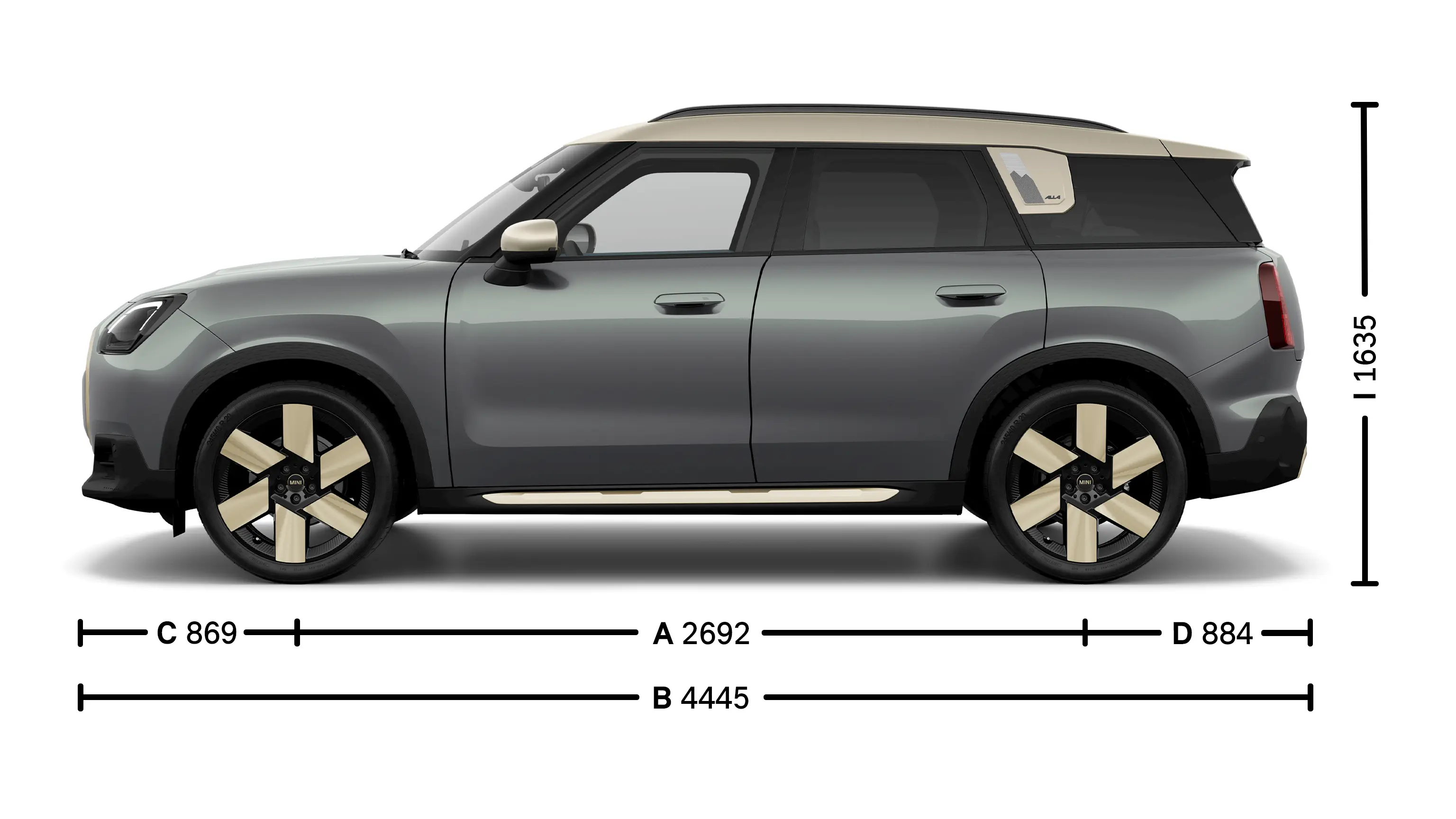 Elektromos MINI Countryman Méretek, oldalról