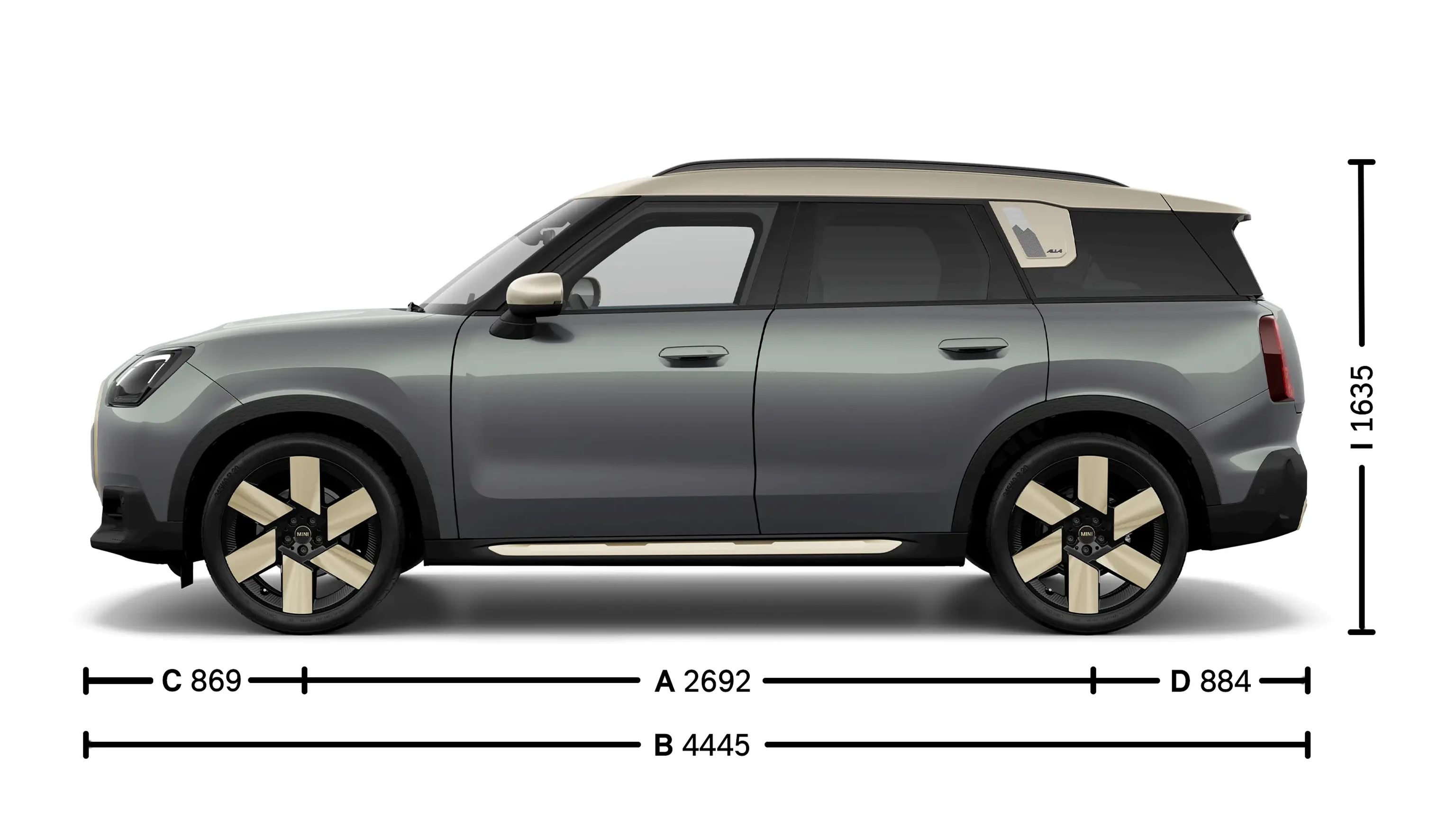 Elektromos MINI Countryman Méretek, oldalról