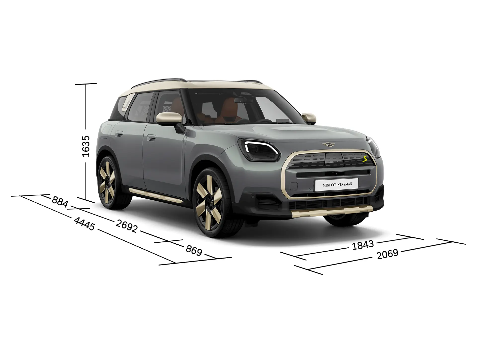 Elektromos MINI Countryman - Elölnézet a méretekkel