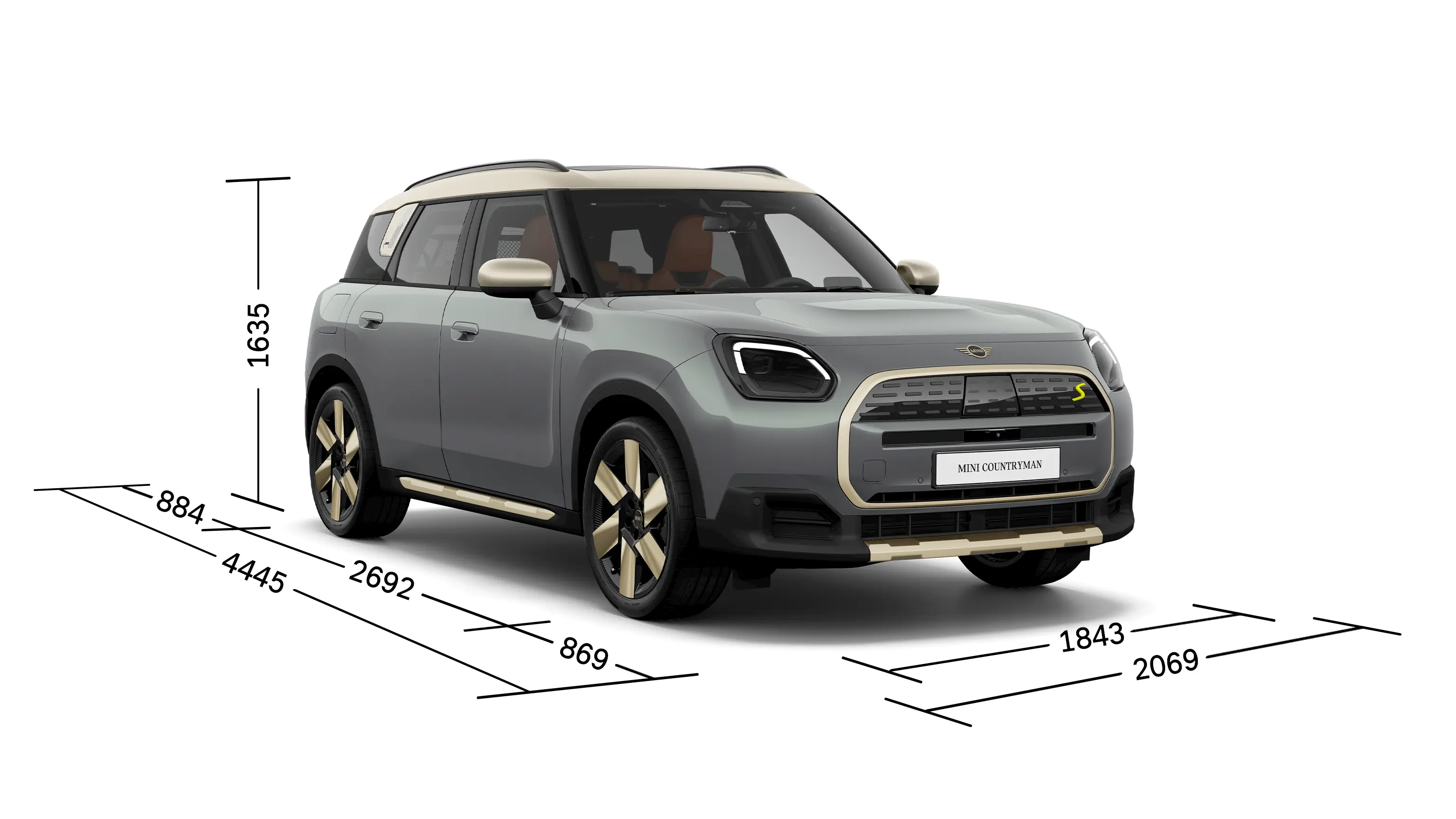 Elektromos MINI Countryman - Elölnézet a méretekkel