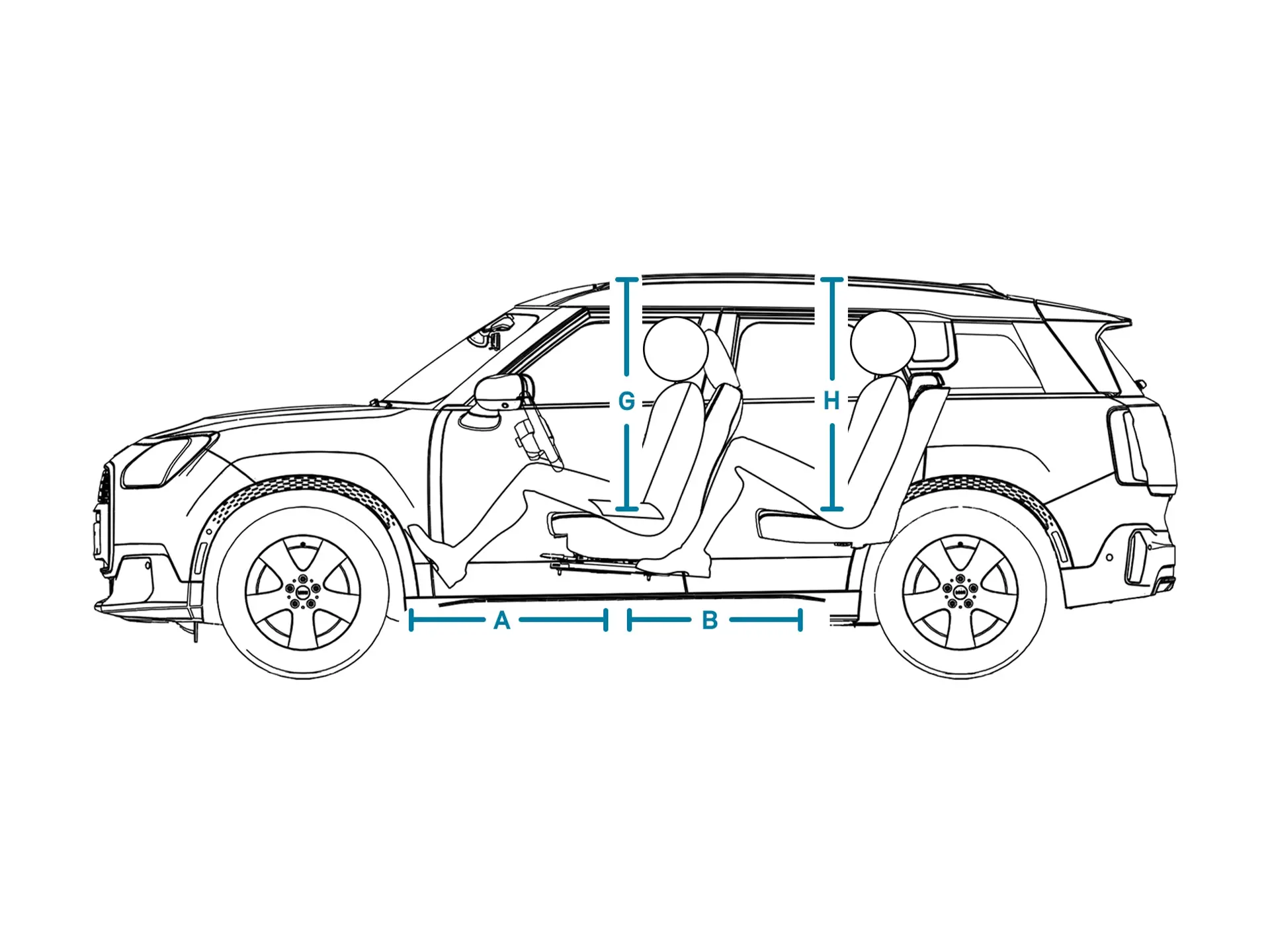 Elektromos MINI Countryman - Méretek, belső tér, oldalról