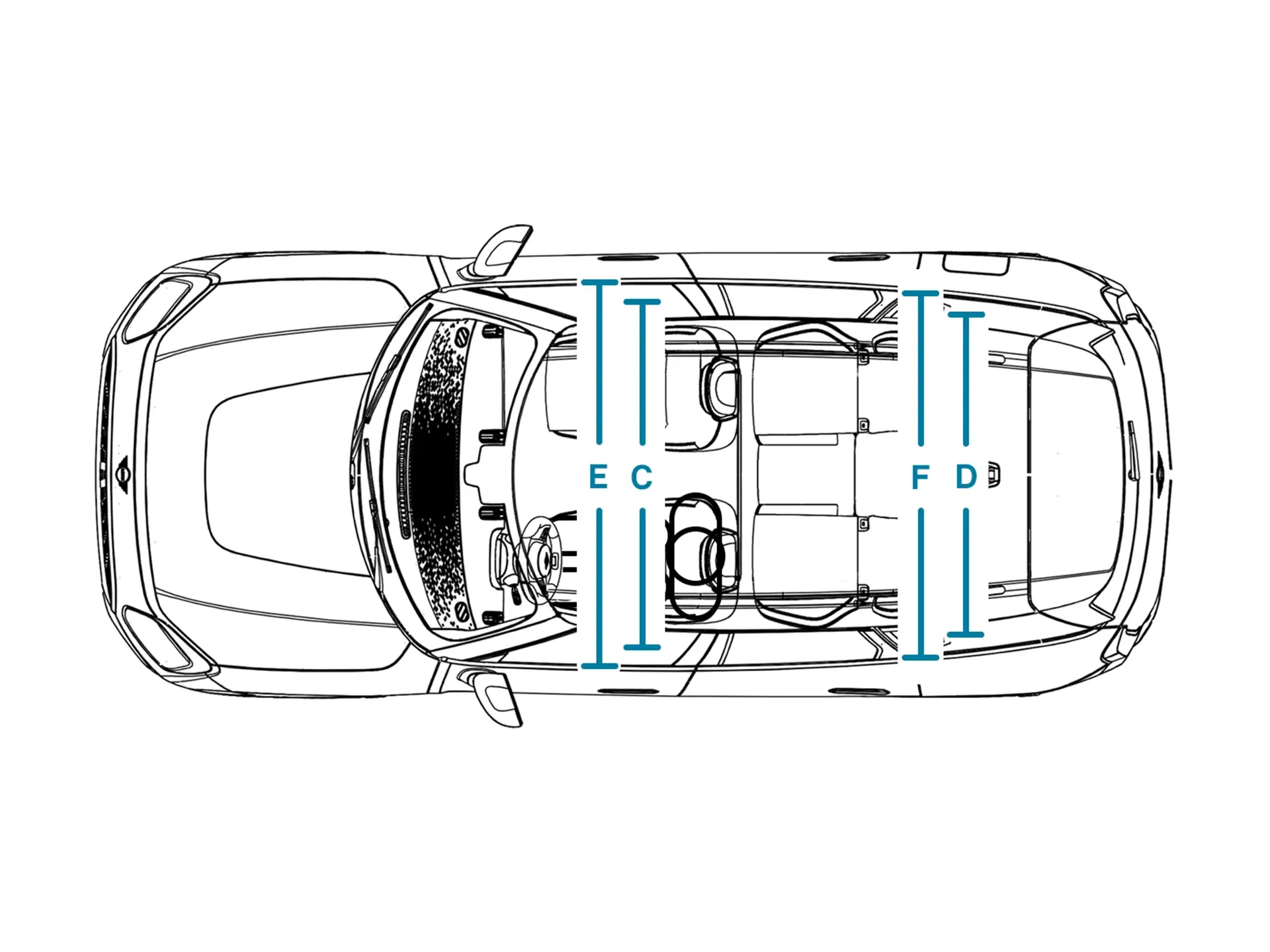 Elektromos MINI Countryman - Méretek, belső tér, felülről
