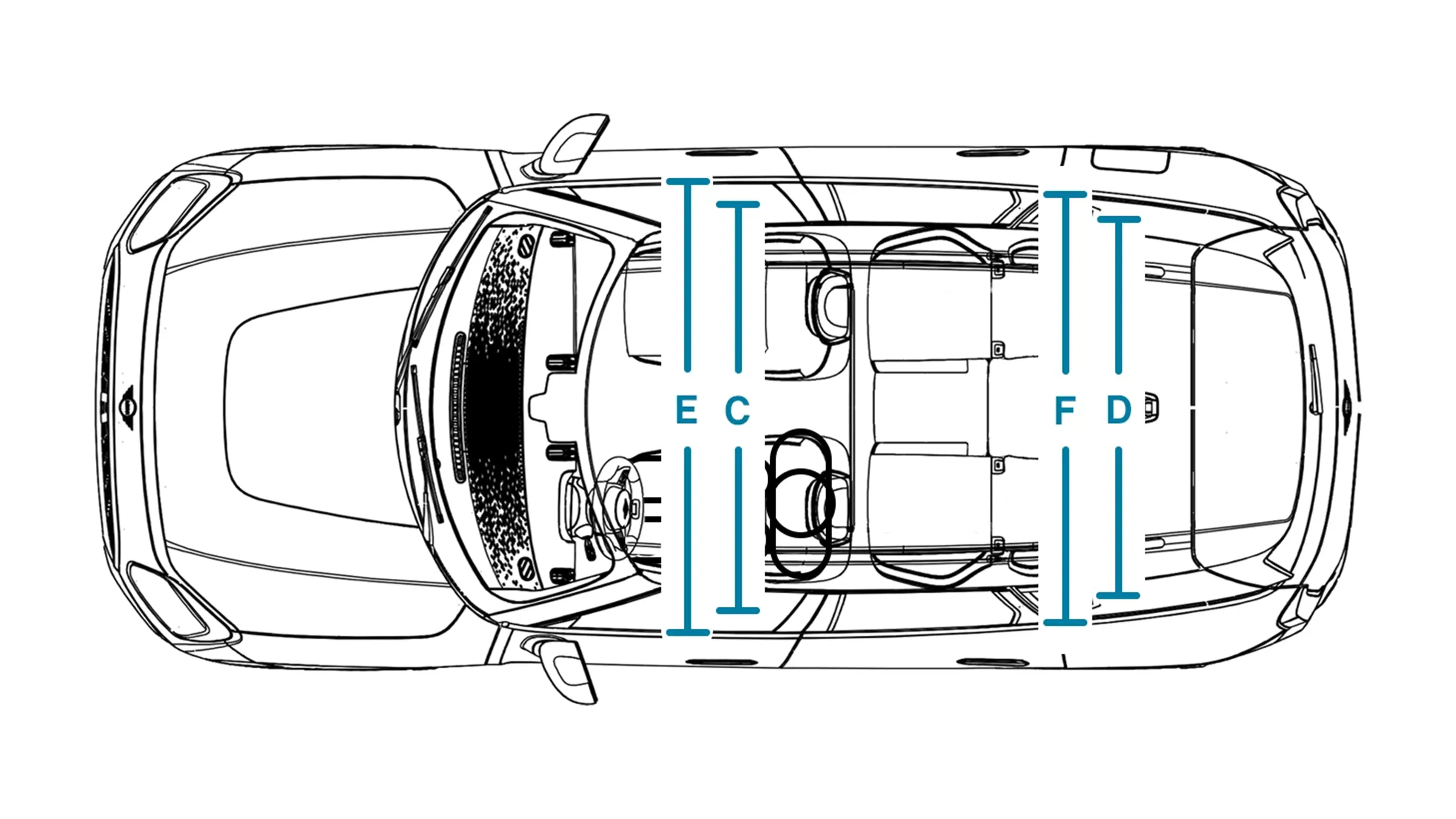 Elektromos MINI Countryman - Méretek, belső tér, felülről