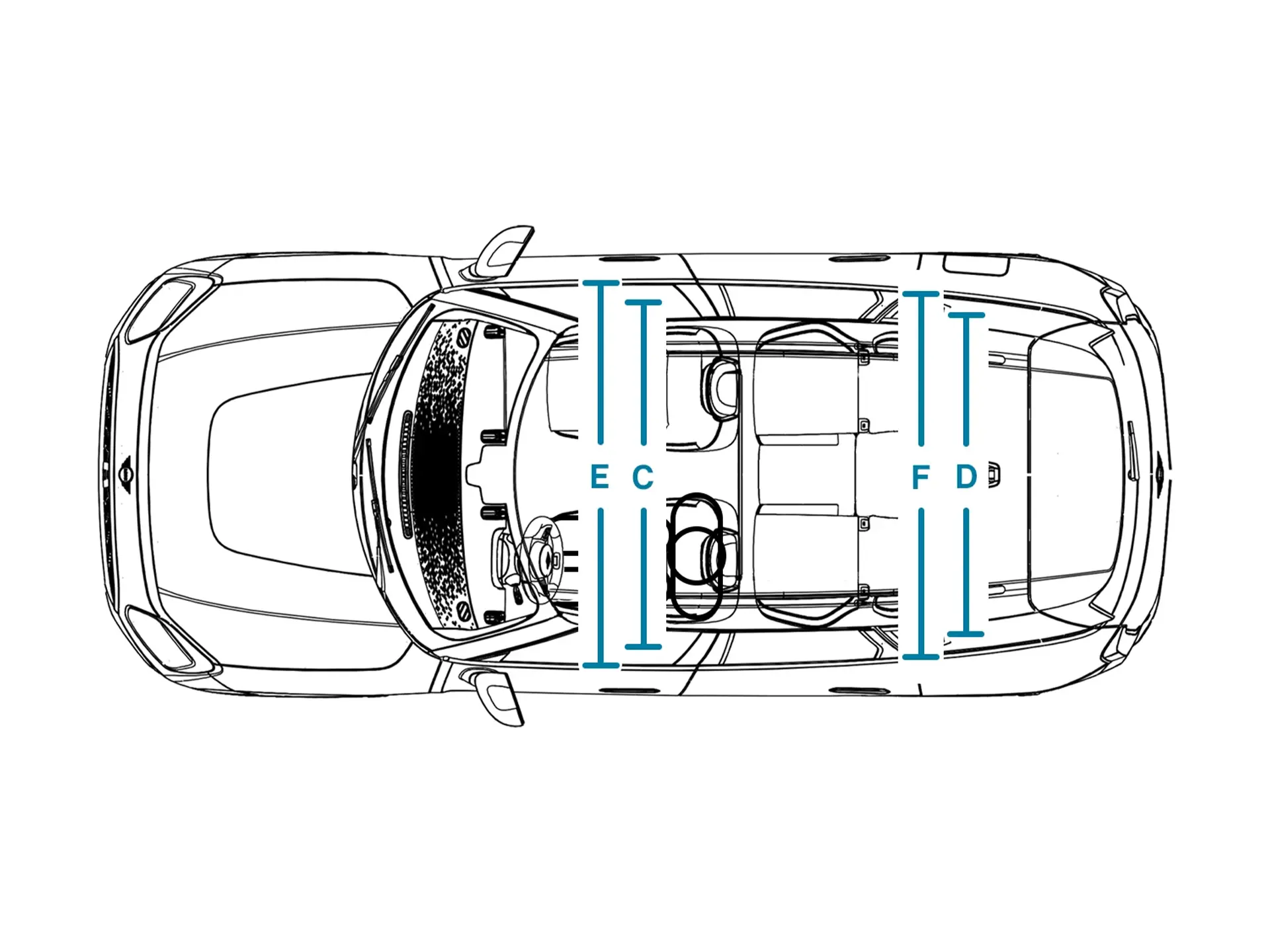 MINI Countryman – Méretek, belső tér, felülről