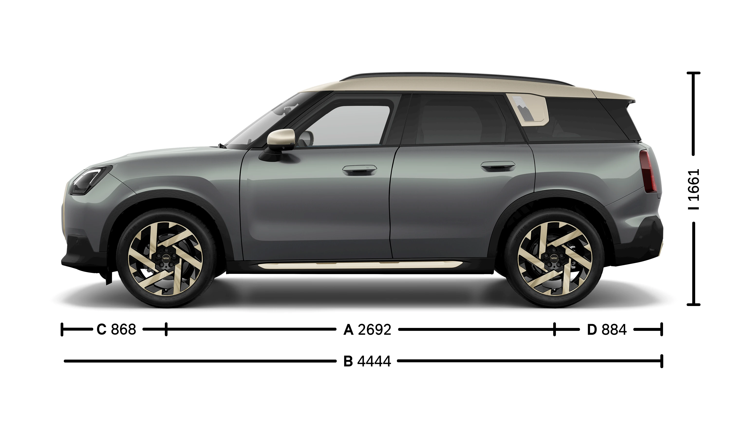 MINI Countryman, méretek, oldalról