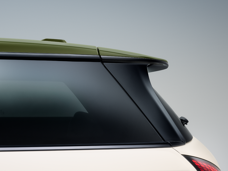 A MINI Paul Smith Edition Nottingham Green kontrasztszínű tető közeli oldalnézete