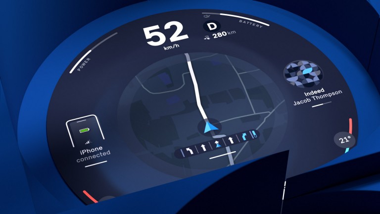  MINI kerek kijelző a haladási sebességgel és a navigációs képernyővel