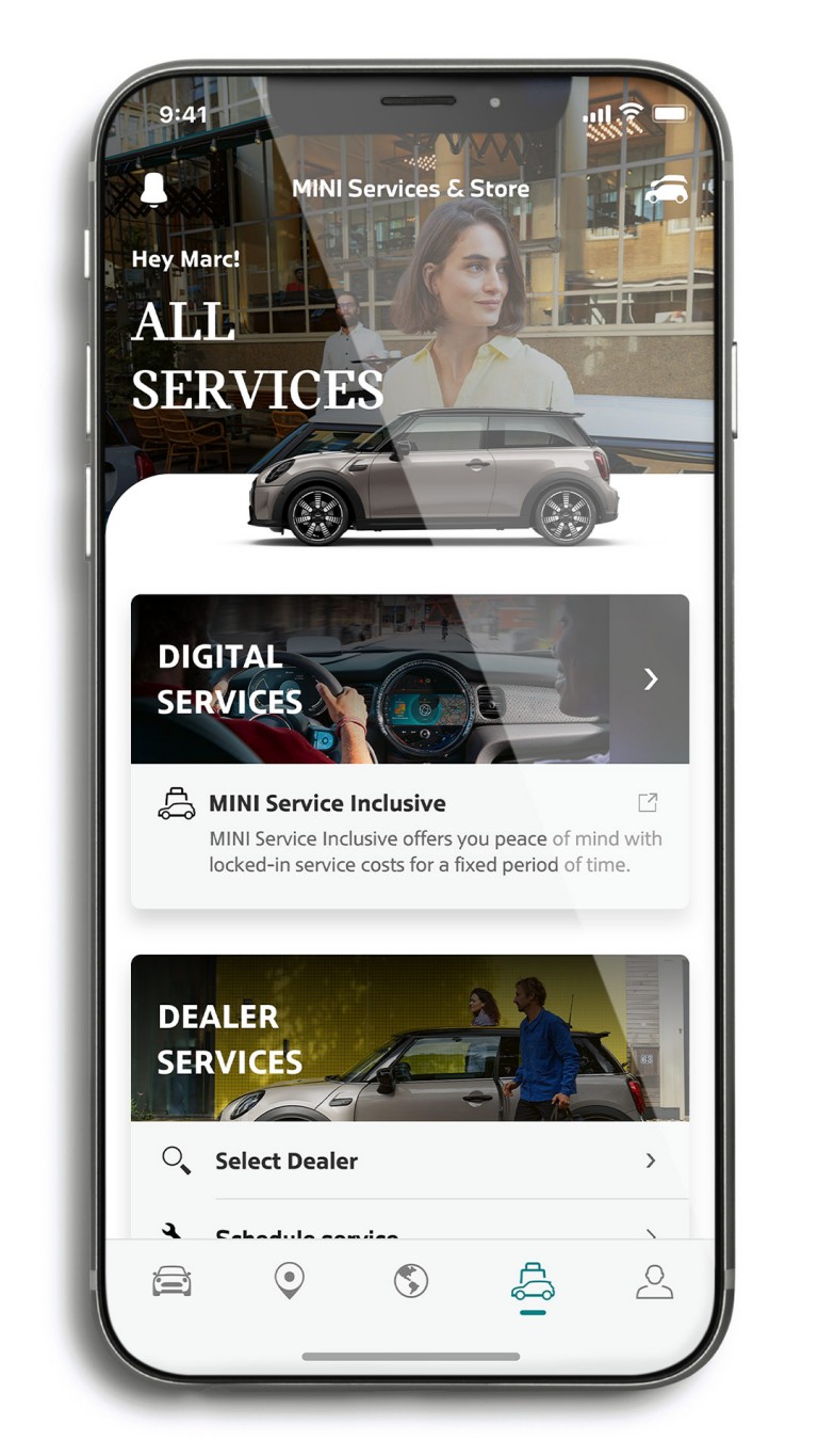 mini connected – mini app – az összes szolgáltatás kezelése