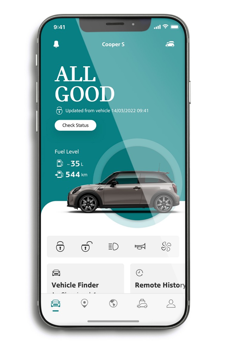 mini connected – mini app – járműadatlap